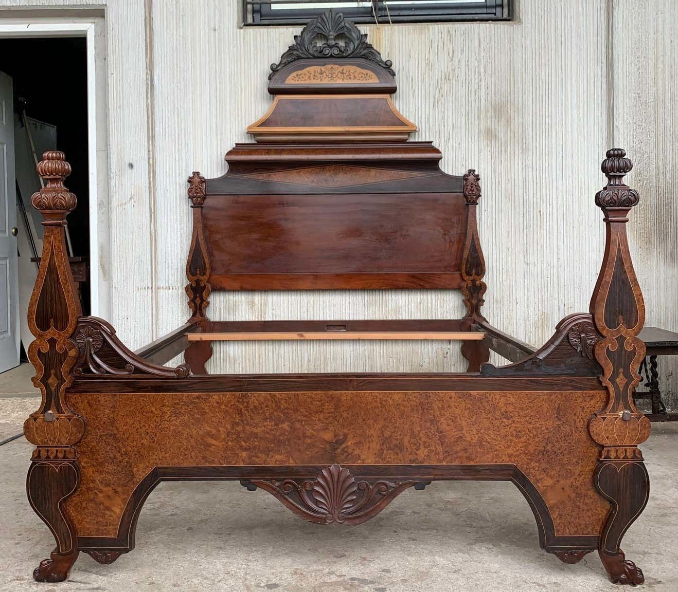 Italian Antique Victorian Carved Walnut Highback Full Bed Lincoln Style photo Furniture