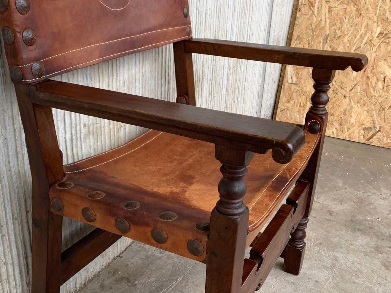 photo furniture 19th Spanish Colonial Throne Armchair With Leather