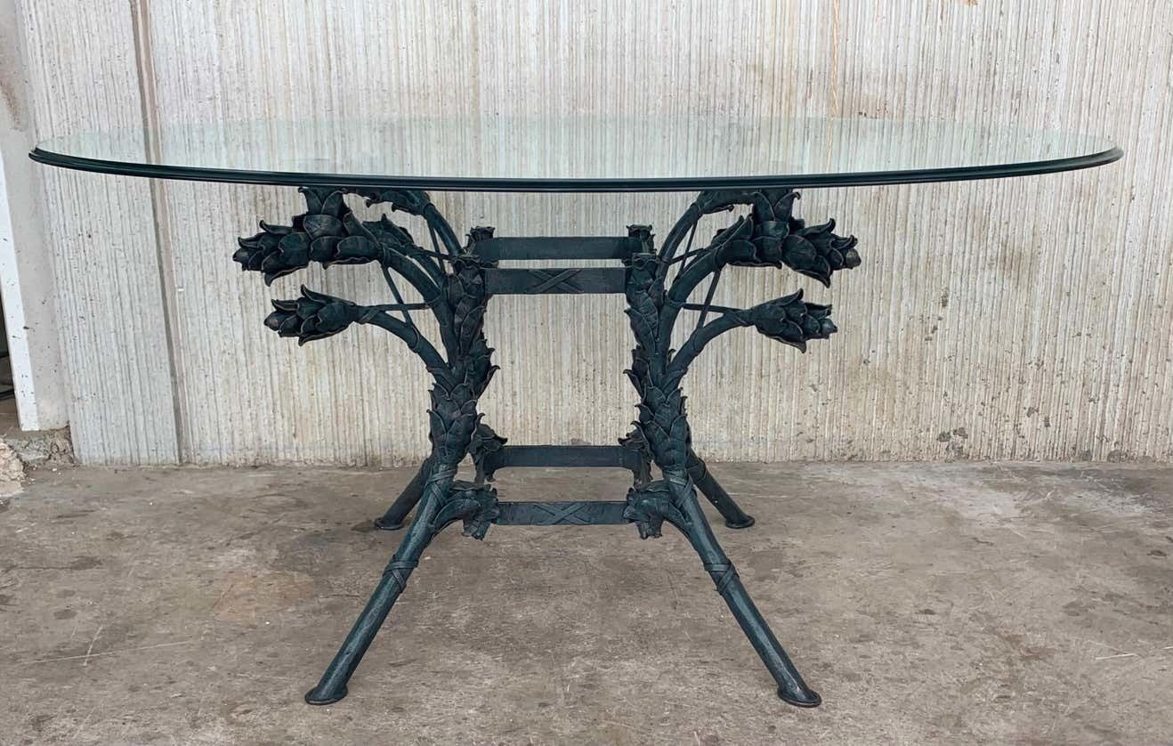 Table centrale néoclassique italienne en fer forgé ornemental, plateau ovale en verre photo furniture