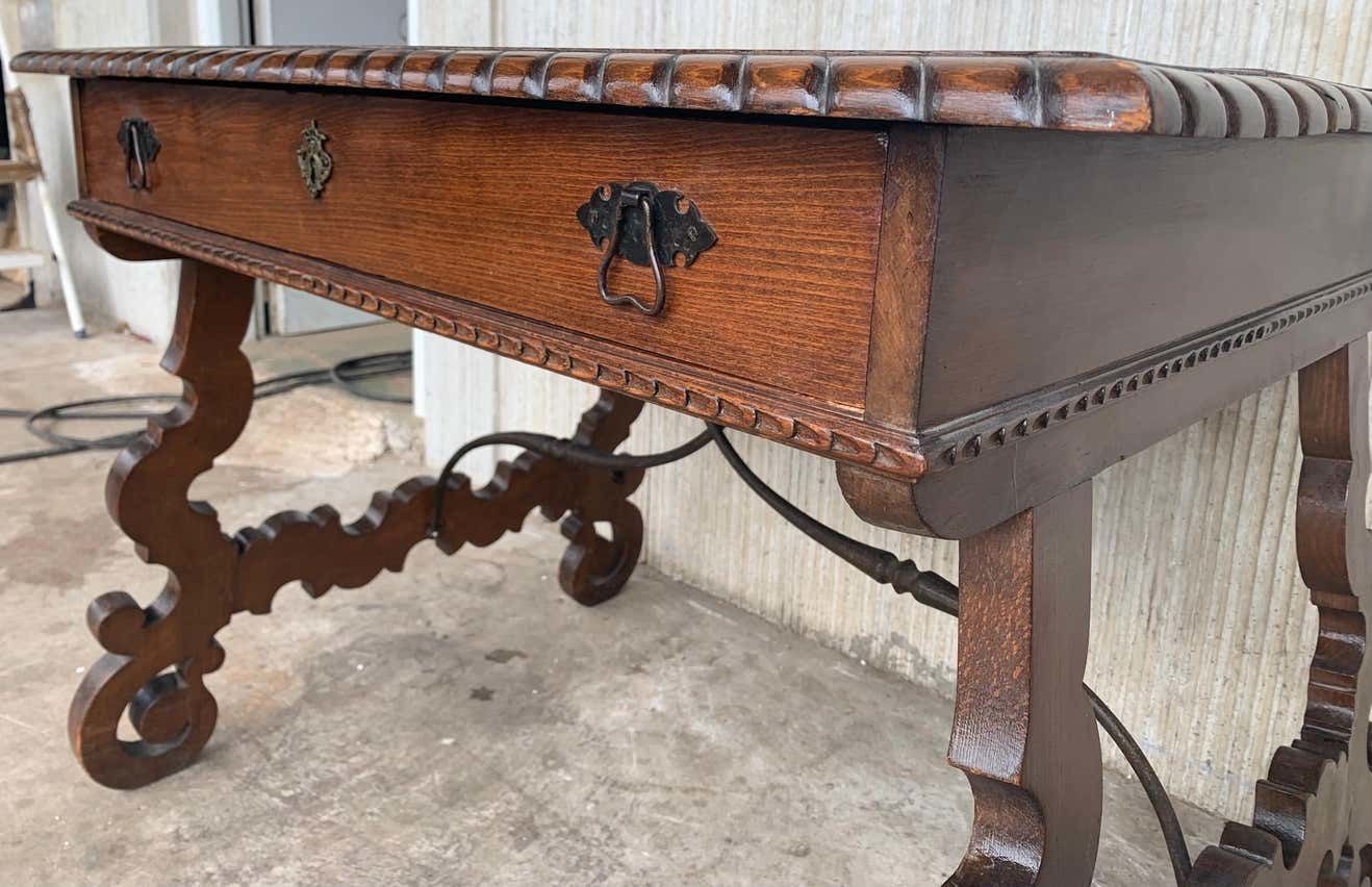 Early 20th Spanish Desk With Lyre Legs And Carved Edges On Top photo buy