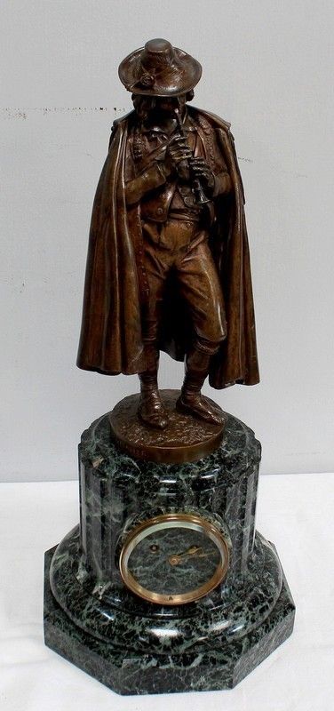 Pendulum In Bronze And Marble "The Flute Player", By Ca Calmels 2nd Part 19th Century