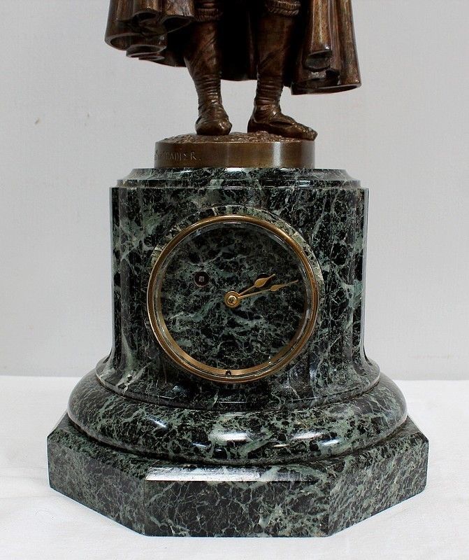 photo furniture Pendulum In Bronze And Marble "The Flute Player", By Ca Calmels 2nd Part 19th Century