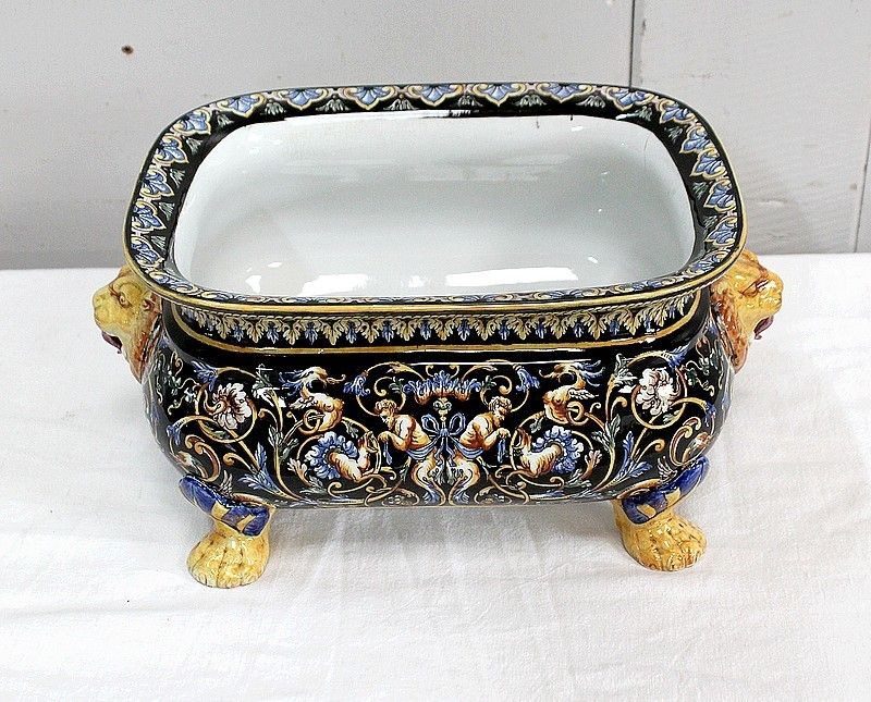 Gien Earthenware Planter With Polychrome Decorations, Late 19th / Early 20th Century