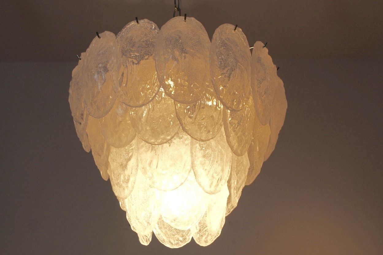 Murano Frosted Glass Leaves Chandelier From A.V. Mazzega, 1970s photo for sale