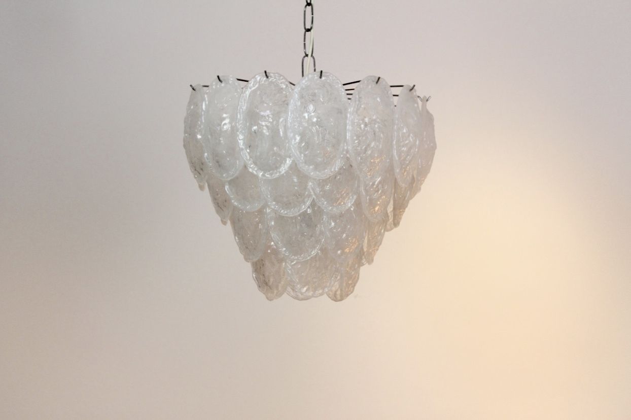 Murano Frosted Glass Leaves Chandelier From A.V. Mazzega, 1970s photo vinterior