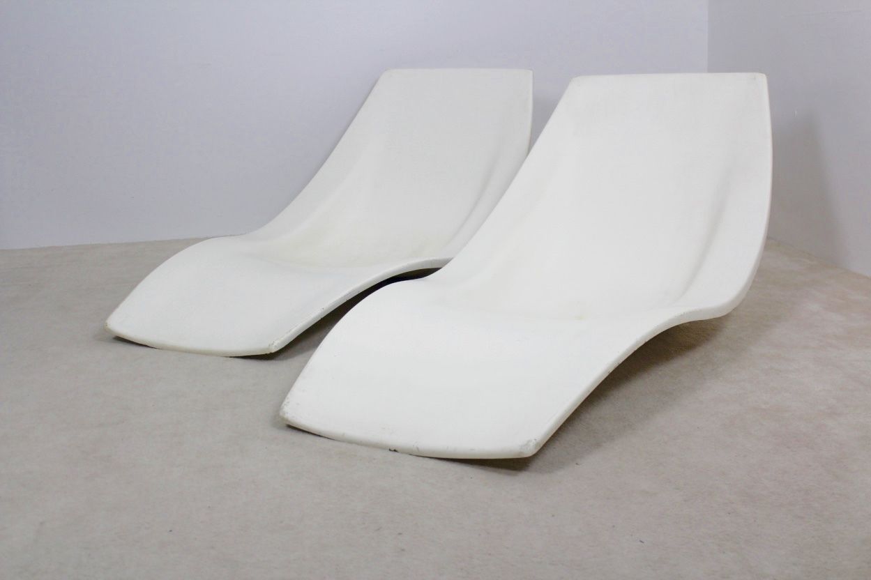 French Polyester Patio Or Pool Side Chaise Longues, 1960s, Set Of 2