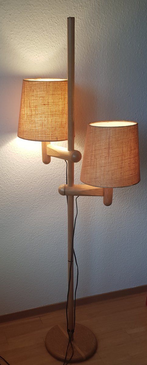 Floor Lamp Made Of Wood With 2 Shades From Temde photo for sale