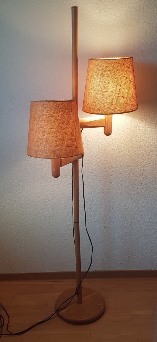 Floor Lamp Made Of Wood With 2 Shades From Temde photo Lighting