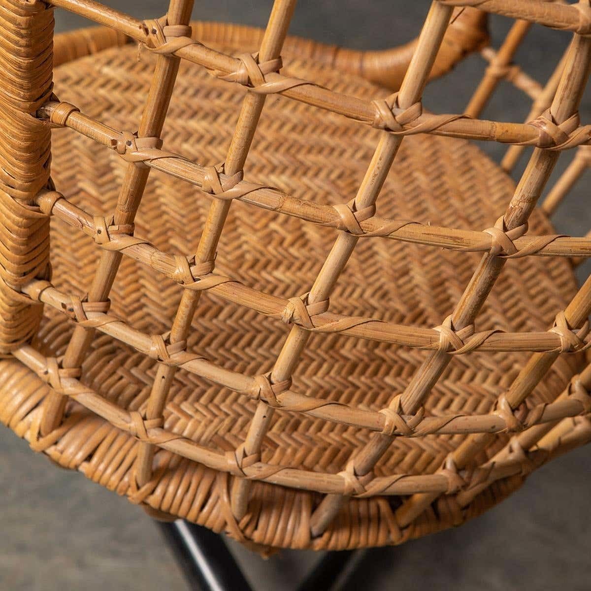 photo for sale 20th Century Hanging Wicker Woven Chair On Steel Frame, 1970s