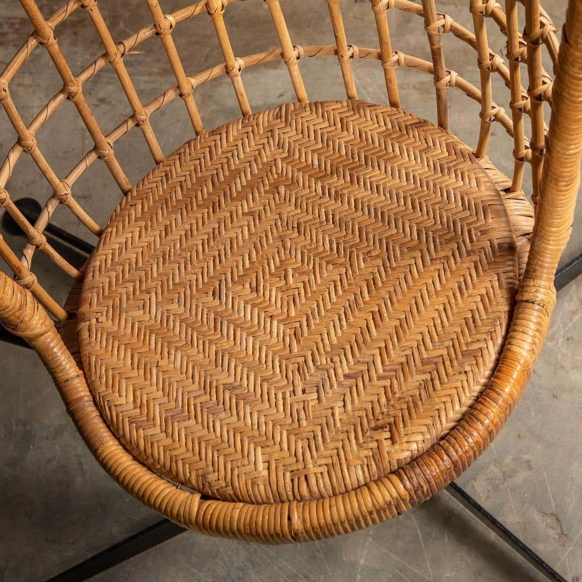 photo buy 20th Century Hanging Wicker Woven Chair On Steel Frame, 1970s
