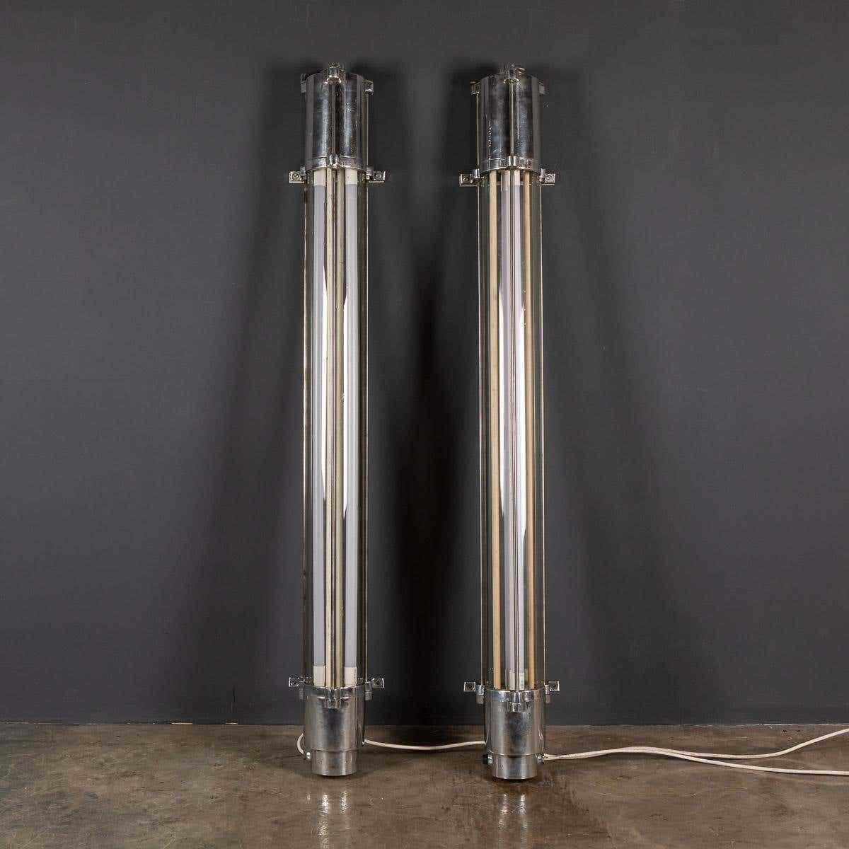 20th Century Polished Aluminium & Steel Industrial Strip Lights photo furniture