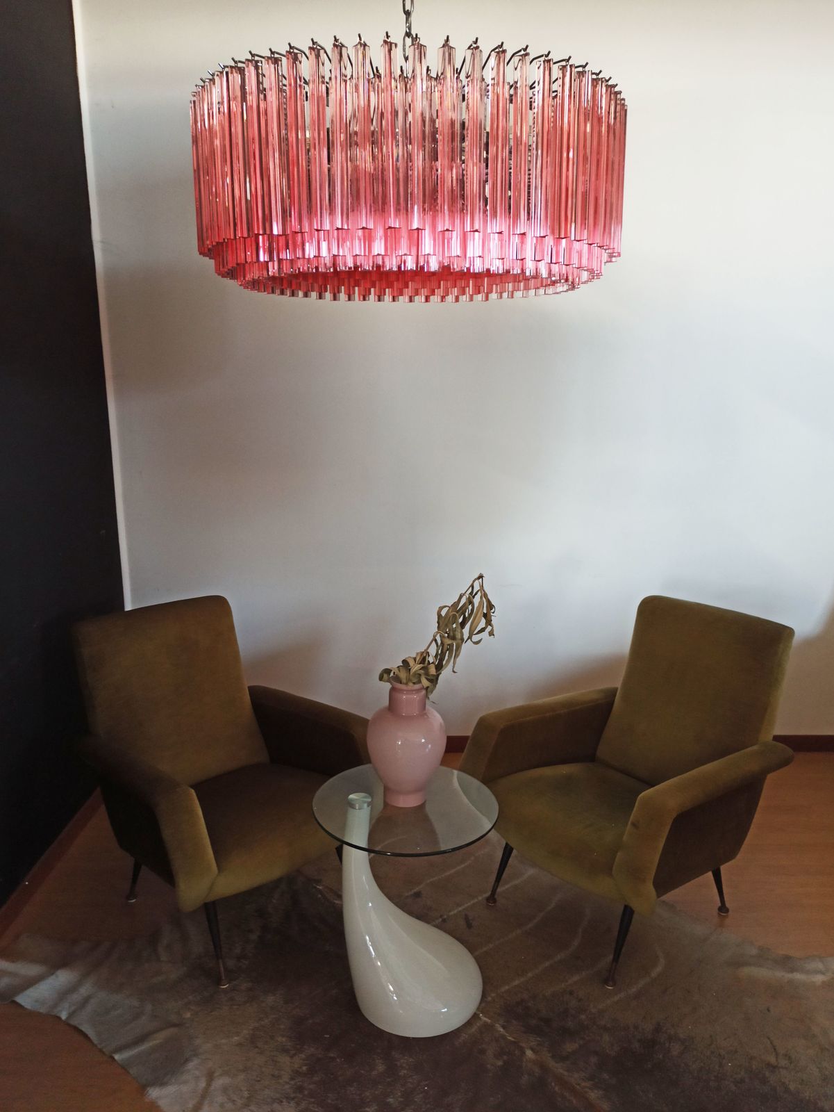 Large Triedri Murano Glass Chandelier 391 Pink Prims Triedri photo vintage