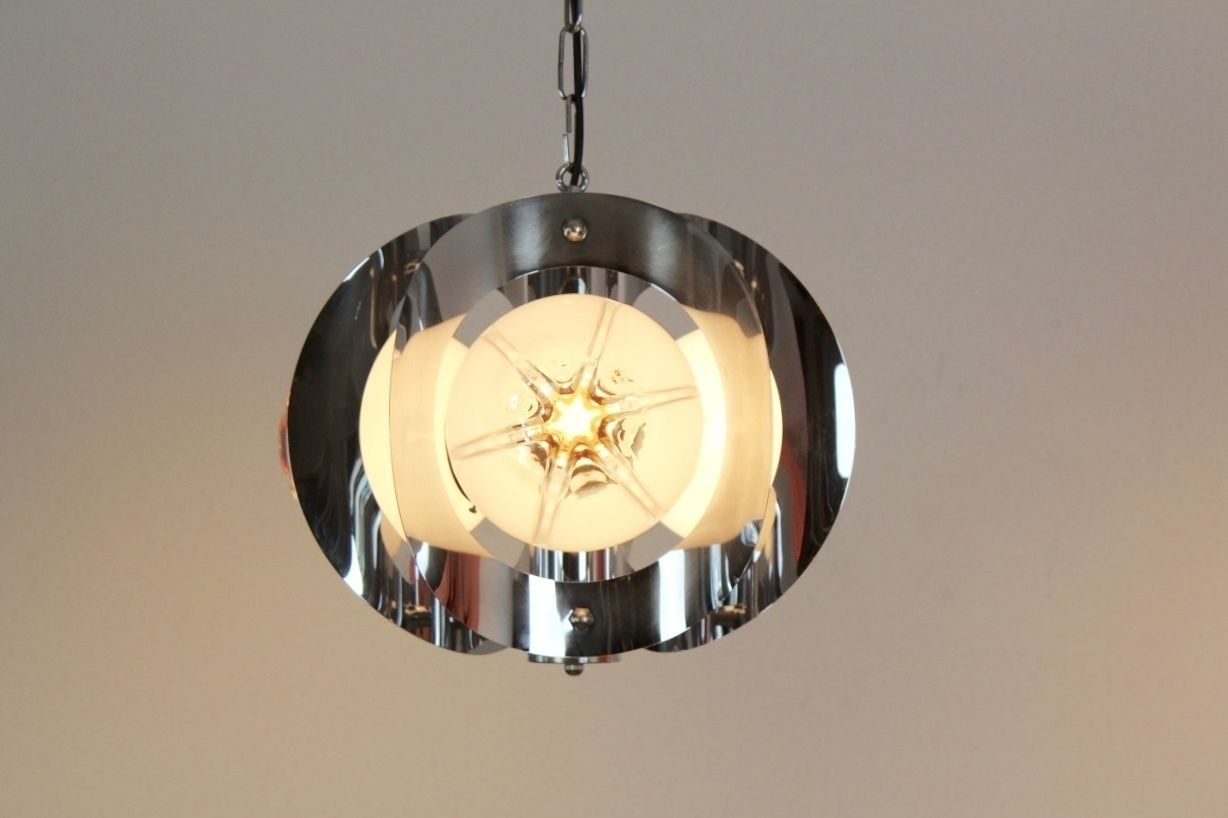 Vintage Geometric Chrome And Frosted Glass Chandelier By A.V. Mazzega photo buy