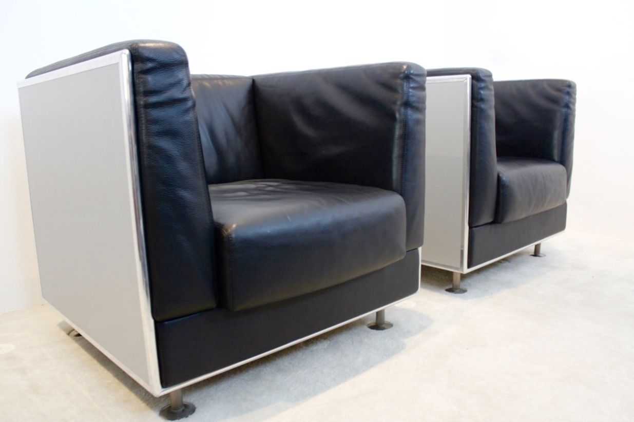 Leather & Aluminium Armchairs By Kunihide Oshinomi For Matteo Grassi, Set Of 2 photo vinterior