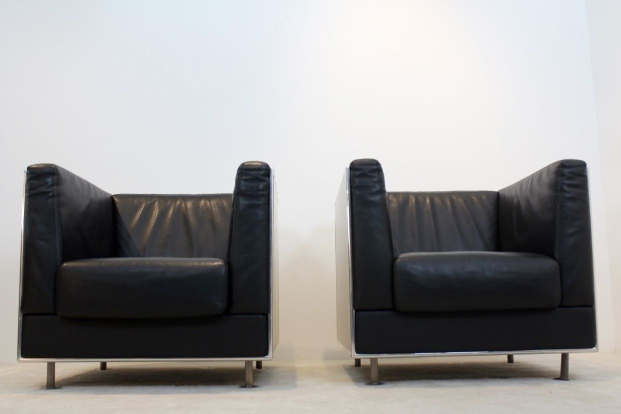 Leather & Aluminium Armchairs By Kunihide Oshinomi For Matteo Grassi, Set Of 2 photo buy