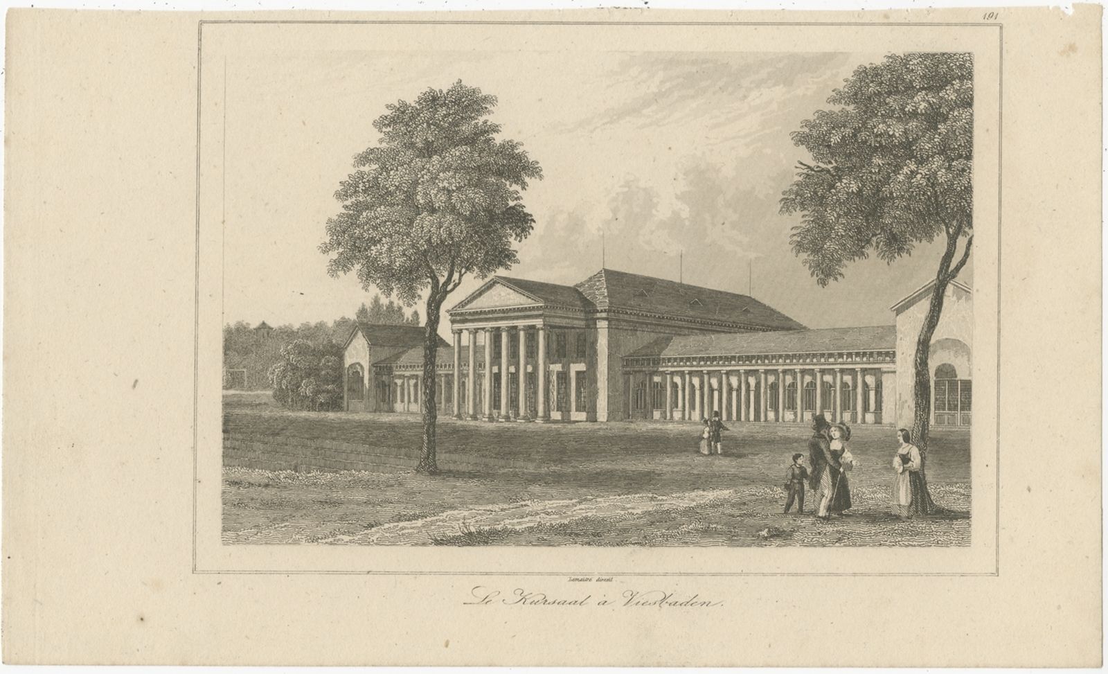 Antique Print Of The Kurhaus In Wiesbaden By Le Bas (1838)