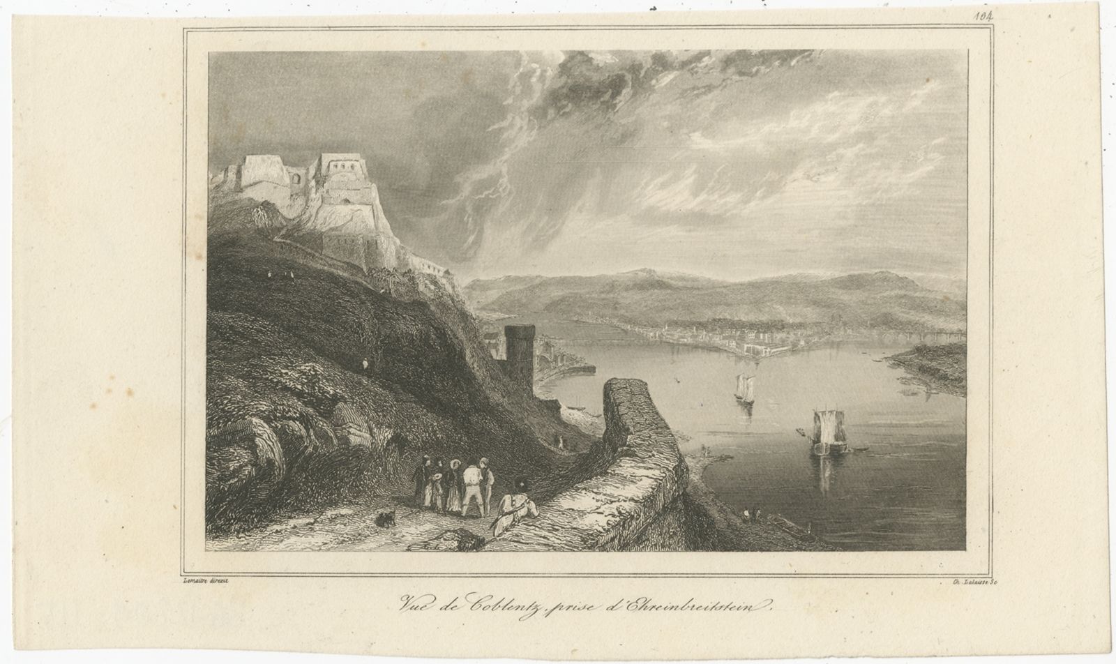 Antique Print Of Ehrenbreitstein Fortress By Le Bas (1838)