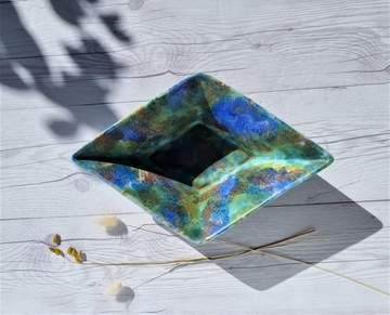 Flaxman Ware Att., 'Wisteria By Monet' Impressionist Palette Art Deco Diamond Planter Dish, 1930s photo furniture
