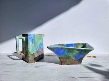 Flaxman Ware Att., 'Wisteria By Monet' Impressionist Palette Art Deco Diamond Planter Dish, 1930s photo for sale