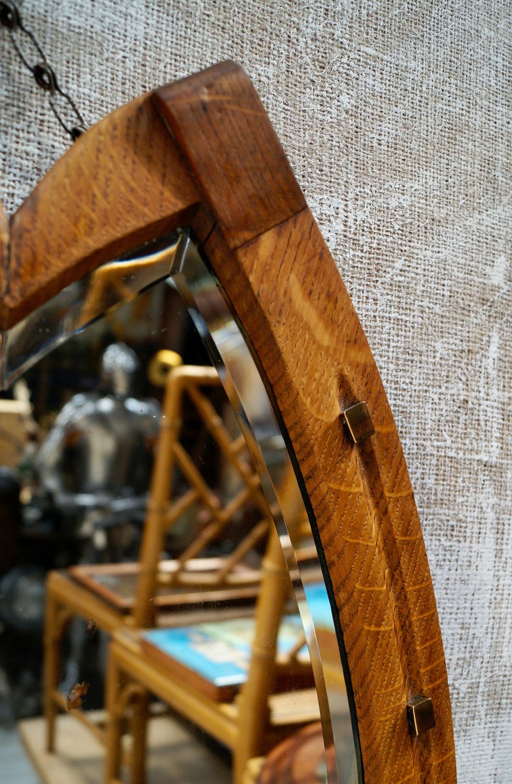 Antique Oak Horseshoe Wall Mirror photo vinterior