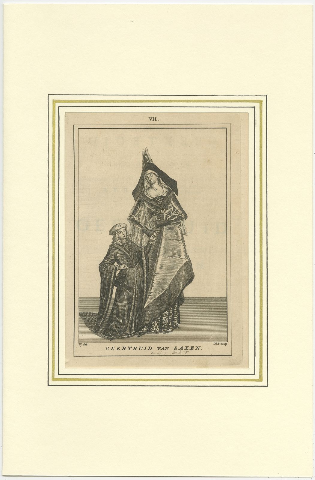 Antique Print Of Geertruida Van Saksen By Langendijk (1745)