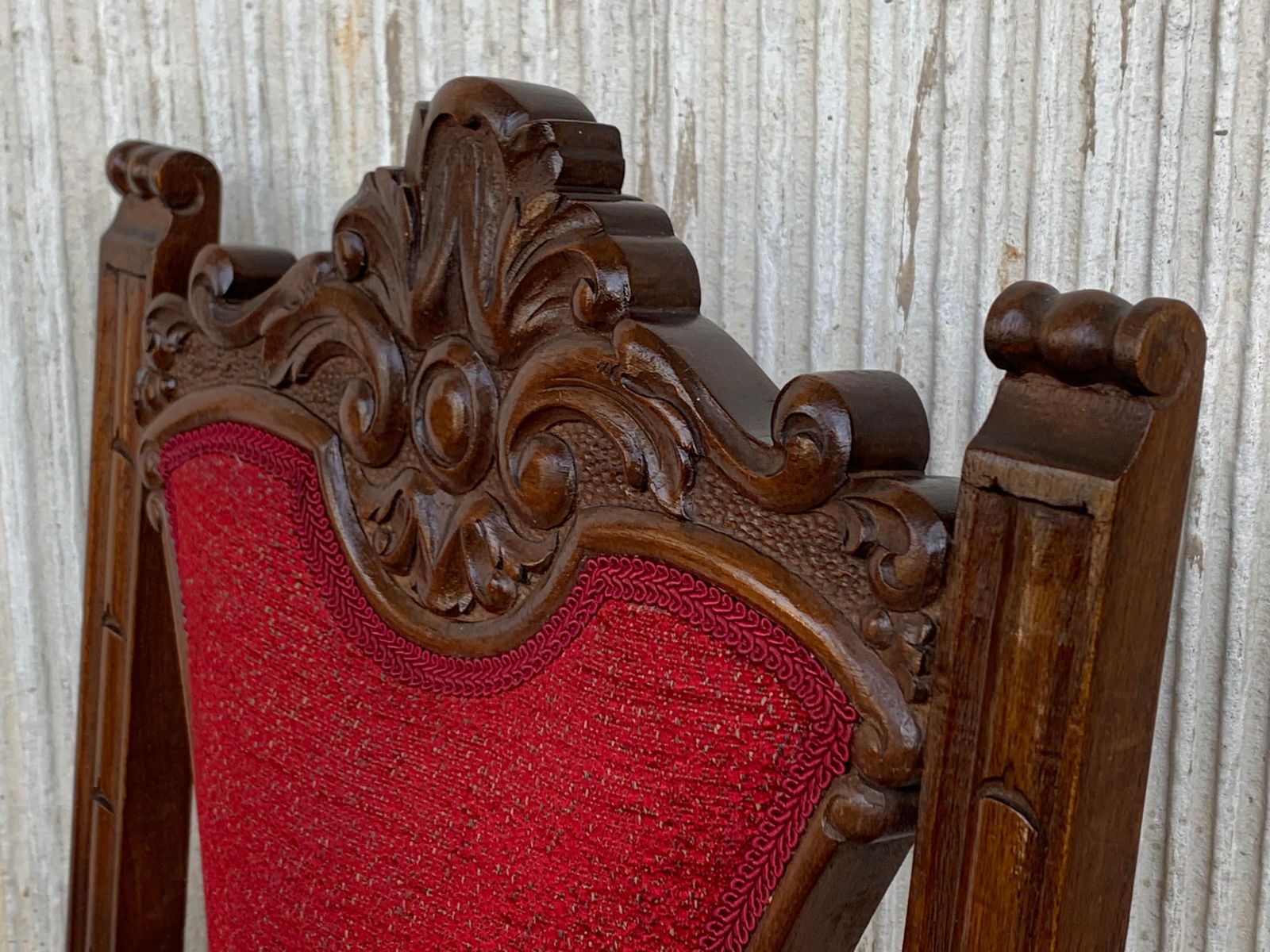 Spanish Carved Walnut Set Of Six Chairs With Red Velvet Seat And Back photo buy