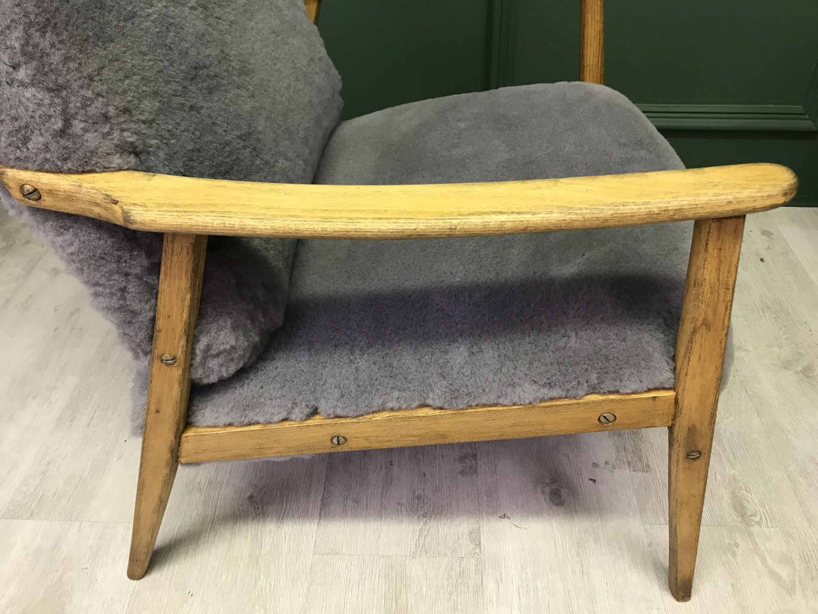 Vintage Art Deco Grey Fluffy Furry Sheepskin Armchair Chair photo Furniture