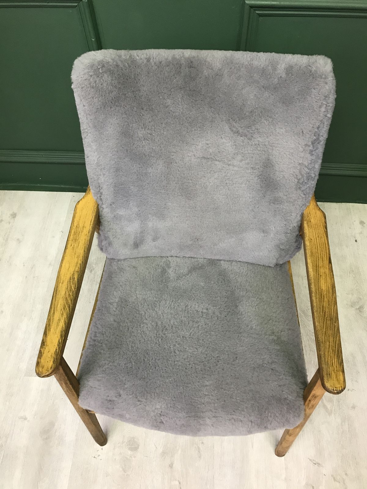 photo for sale Vintage Art Deco Unique Grey Fluffy Furry Sheepskin Armchair Chair