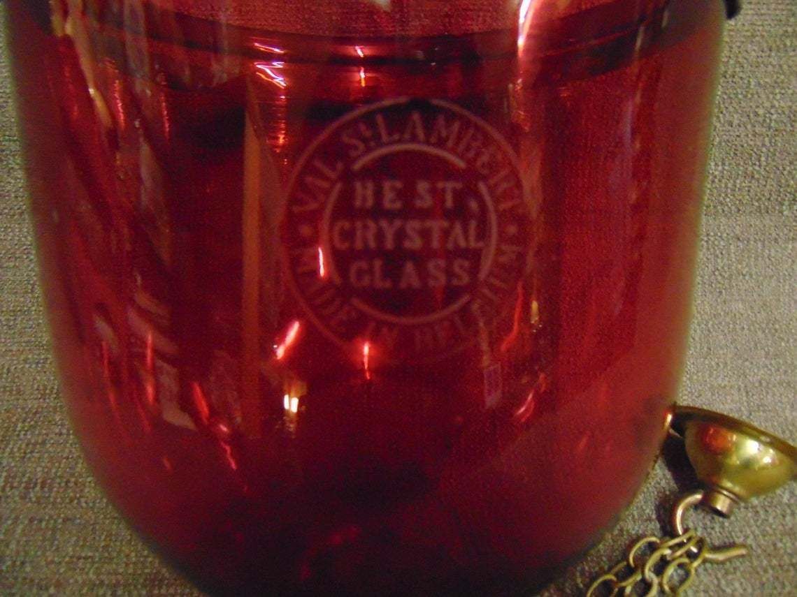 Made In Belgium, Val St. Lambert, Edwardian Cranberry Glass Ceiling Light Shade photo furniture