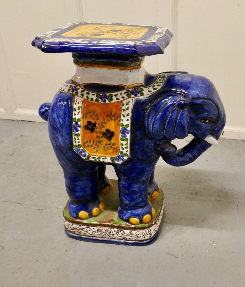 Colourful North African Terra Cotta Elephant Statue Seat