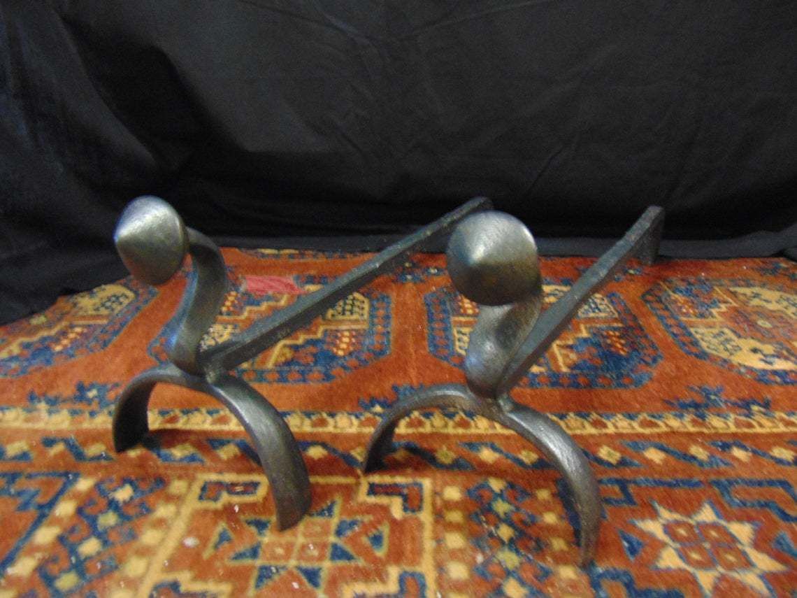 Pair Wrought Iron Andirons / Fire Dogs photo furniture