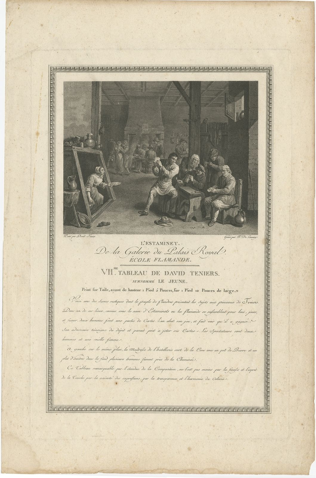 Antique Print Of An Inn With Peasants Playing Cards By Launay (C.1808)