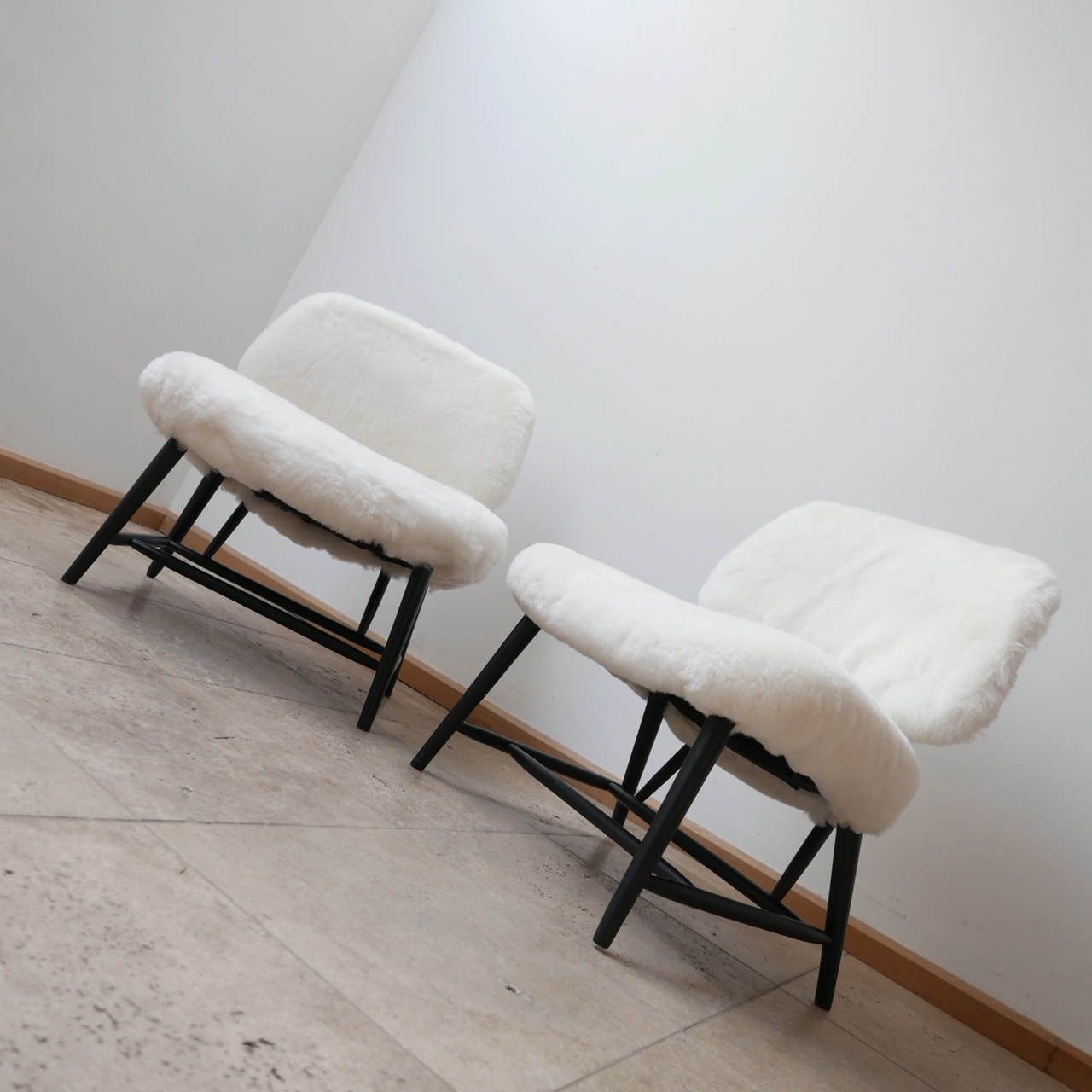 Pair Of Alf Svensson 'Teve' Sheepskin Shearling Lounge Chairs photo for sale