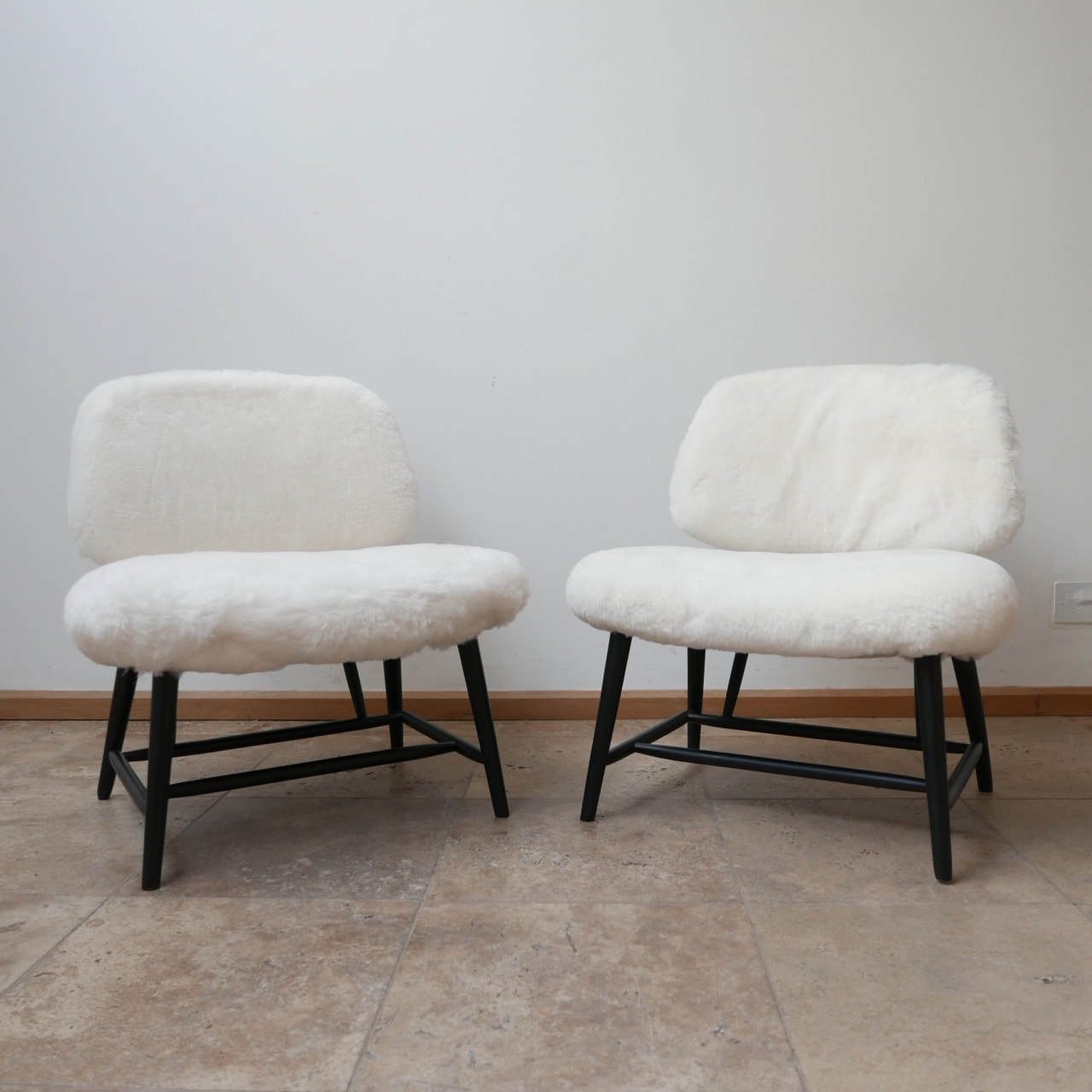 Pair Of Alf Svensson 'Teve' Sheepskin Shearling Lounge Chairs photo Furniture