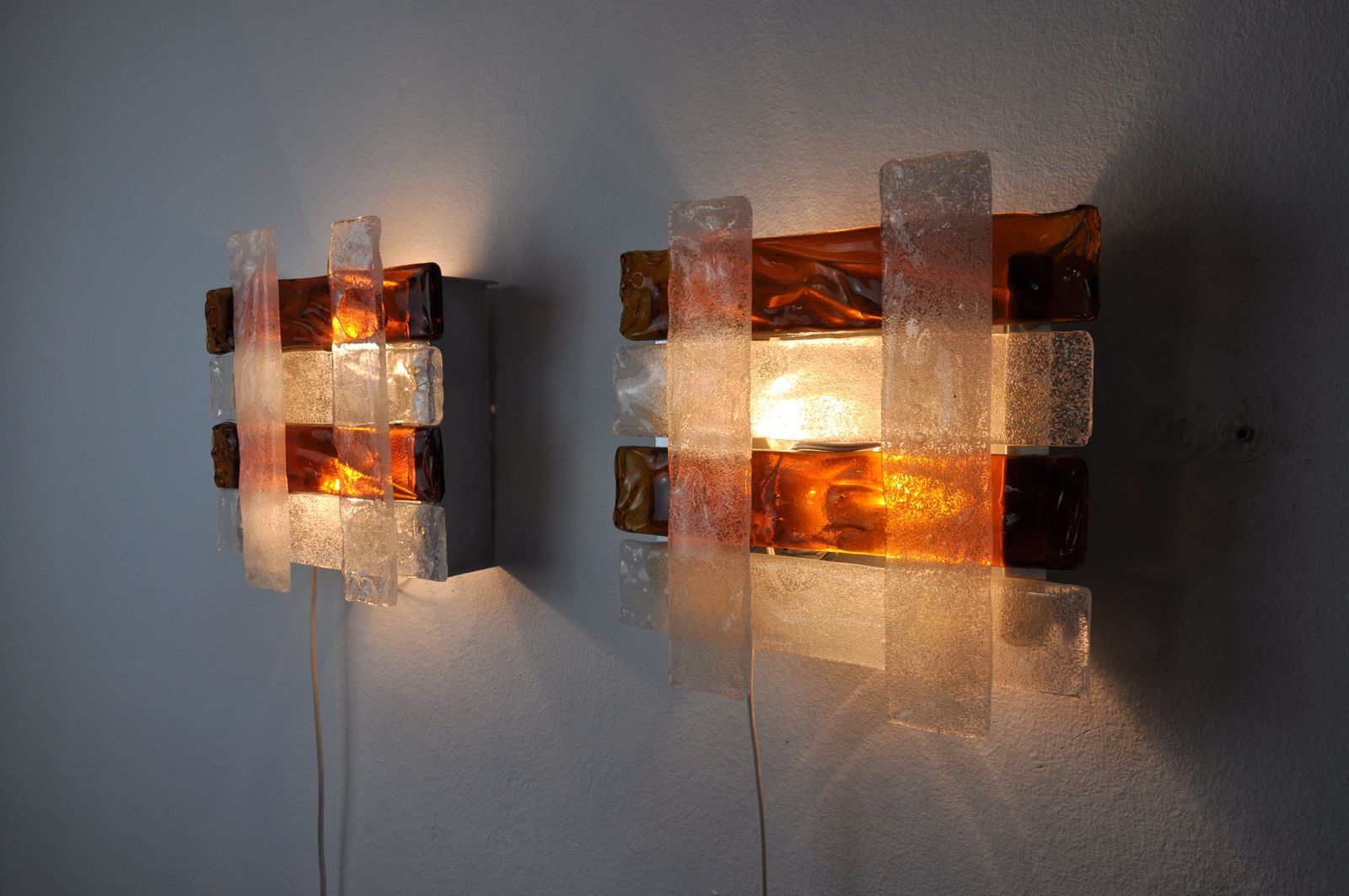 Pair Of Poliarte Wall Lights By Albano Poli 1970 Murano Italy