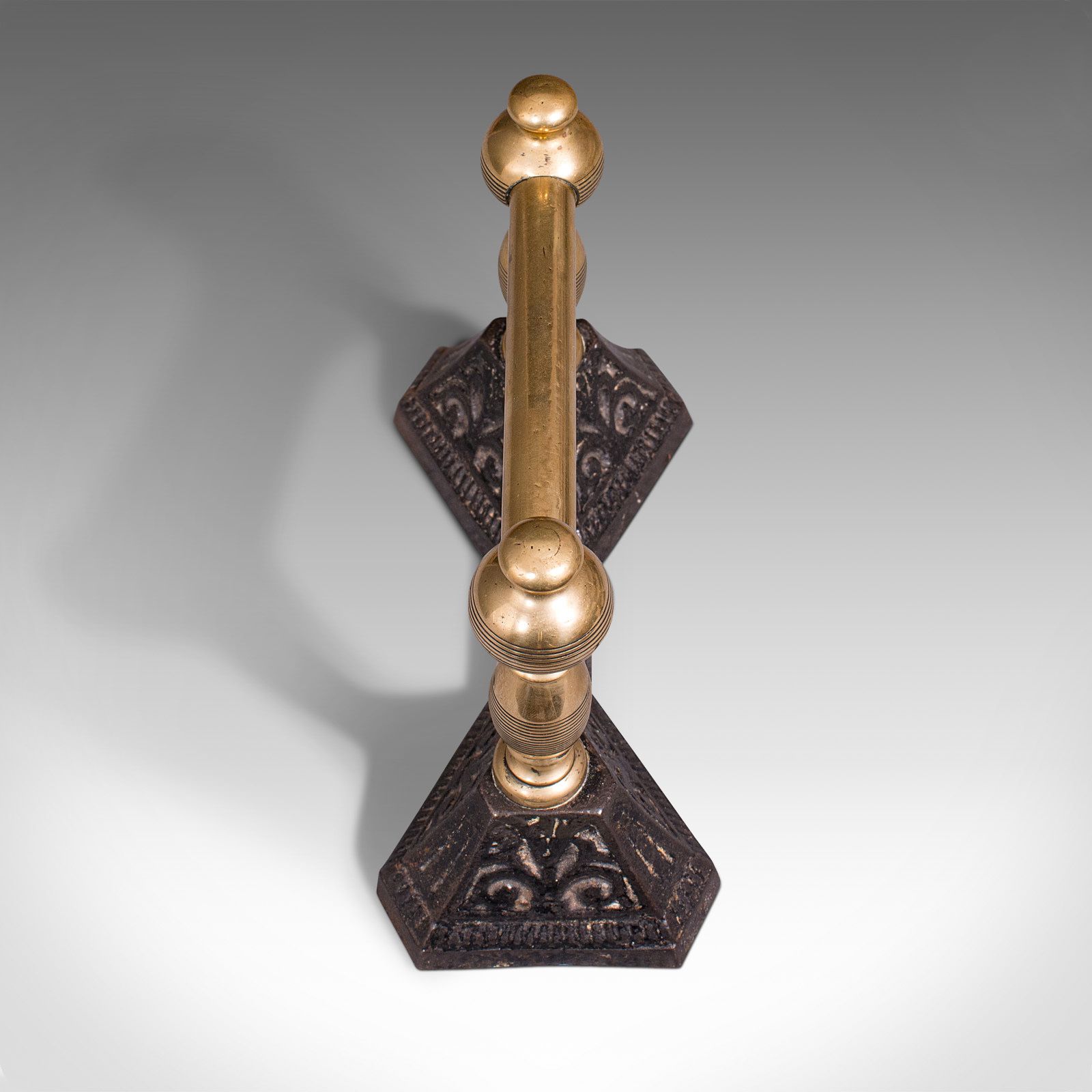Pair Of Antique Fireside Tool Rests, English, Brass, Iron, Fire Dog, C.1880 photo Home Fixtures