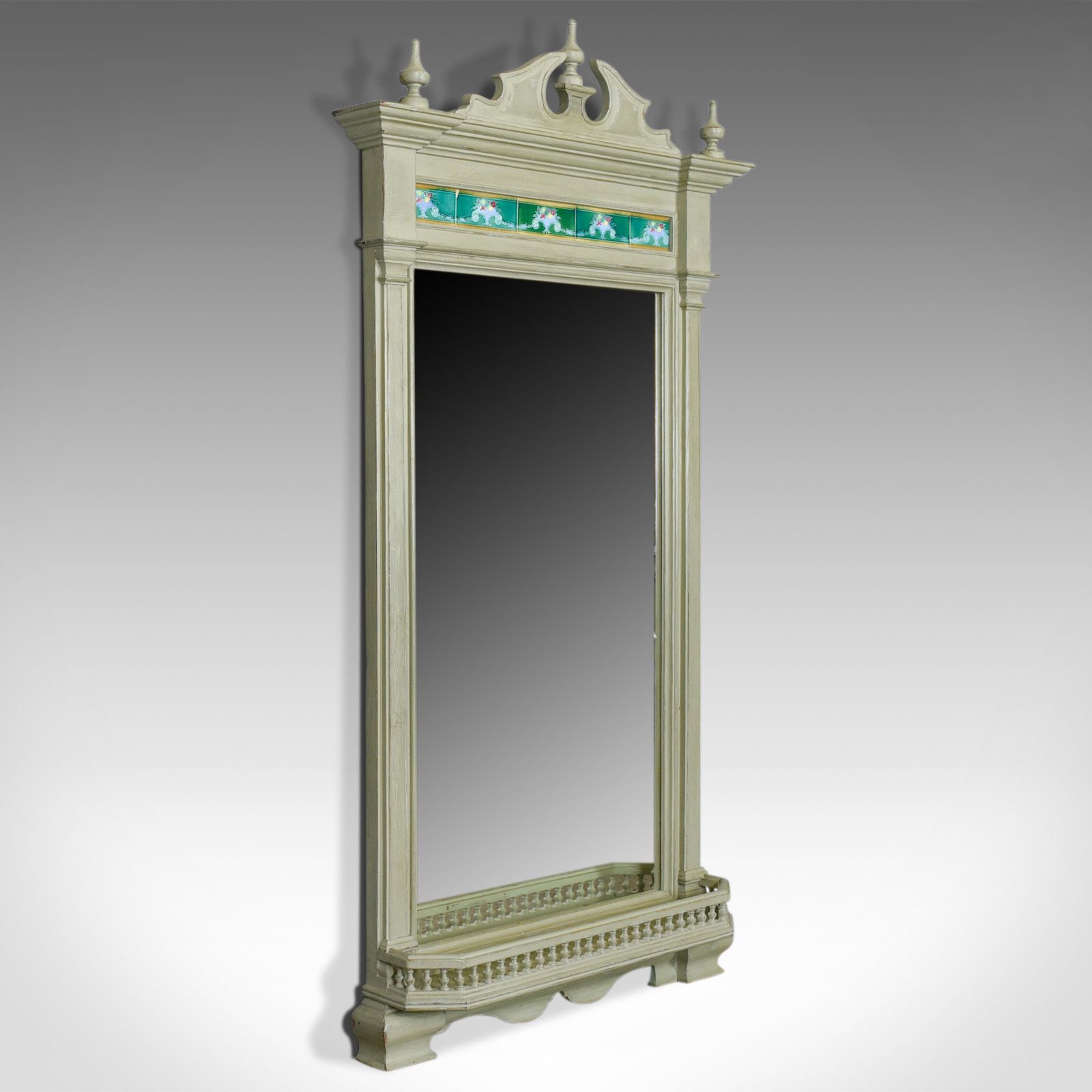 Large, Painted, Antique Wall Mirror, Victorian, Overmantel, Pier, Tiles C.1890 photo furniture
