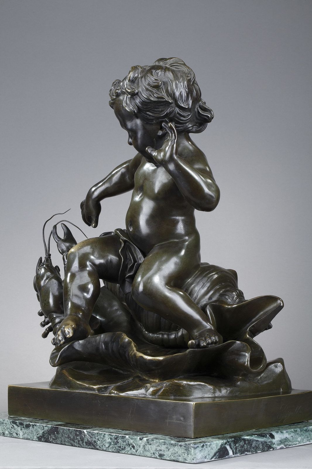 Bronze Sculpture, "Child Pinched By A Crayfish", After Jean Baptiste Pigalle, 19th Century photo vintage