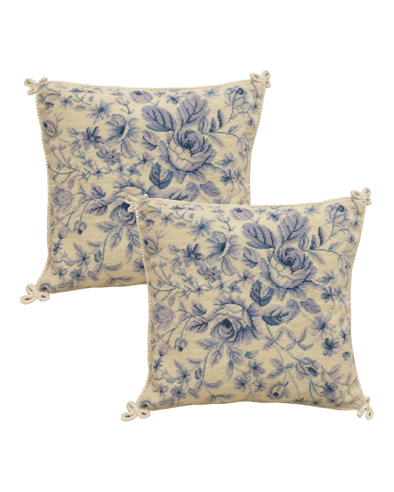 Set Of Two Pillow Case Hand Embroidered Floral Cushion Covers 35x35cm