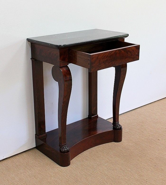 Small Console In Burl Mahogany Veneer From Cuba, Restoration Period Early 19th Century photo Furniture