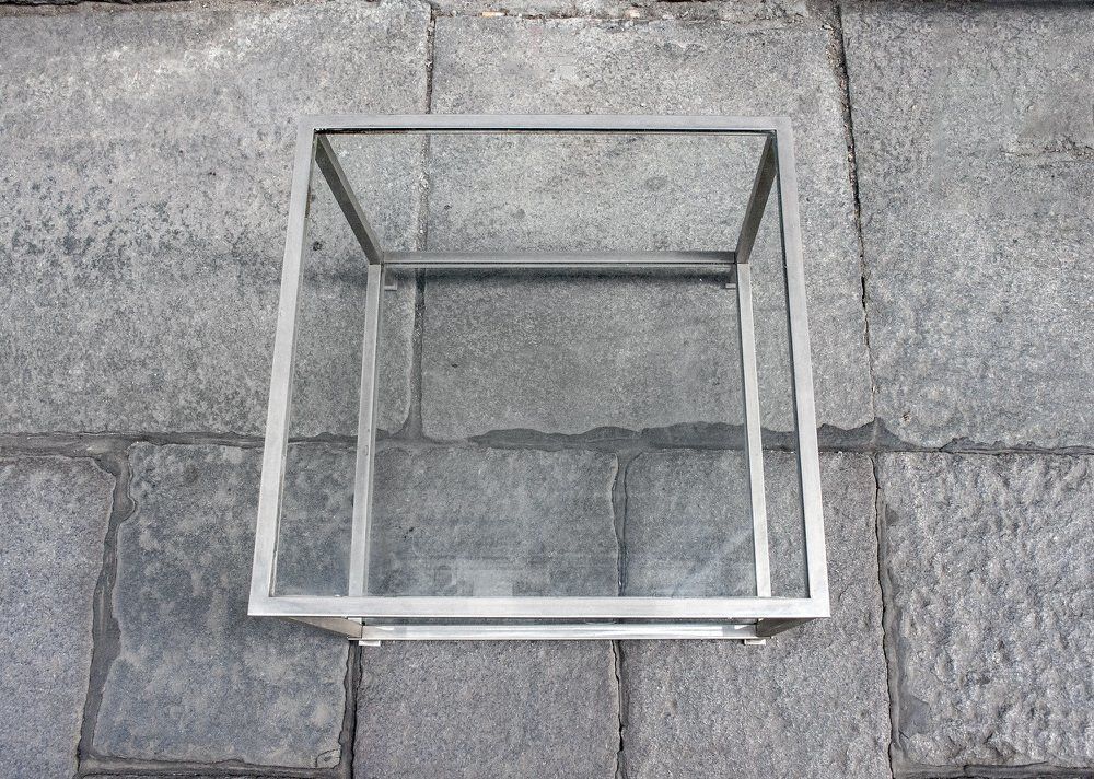 Square Table With Nickel Plated Metal Structure And Glass Shelves, Italy, 1970s photo for sale