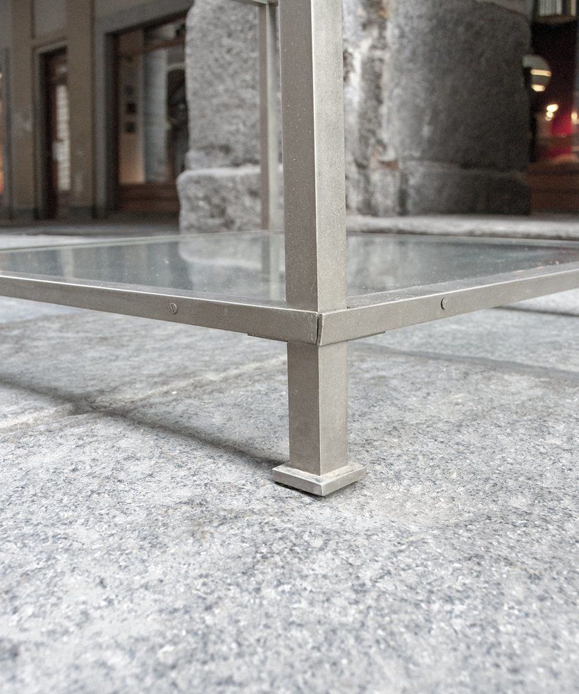 Square Table With Nickel Plated Metal Structure And Glass Shelves, Italy, 1970s photo 642.72