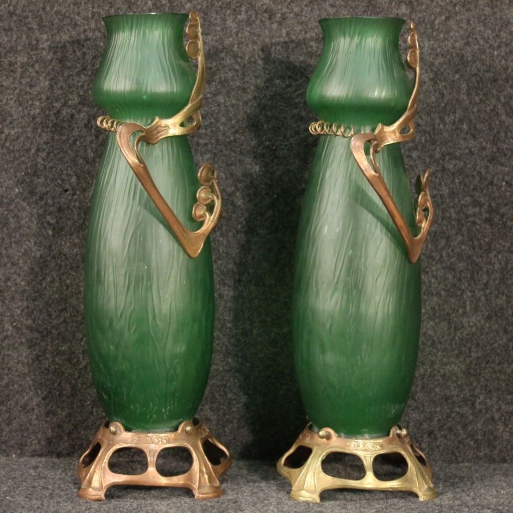 photo furniture Pair Of French Glass Vases In Art Nouveau Style