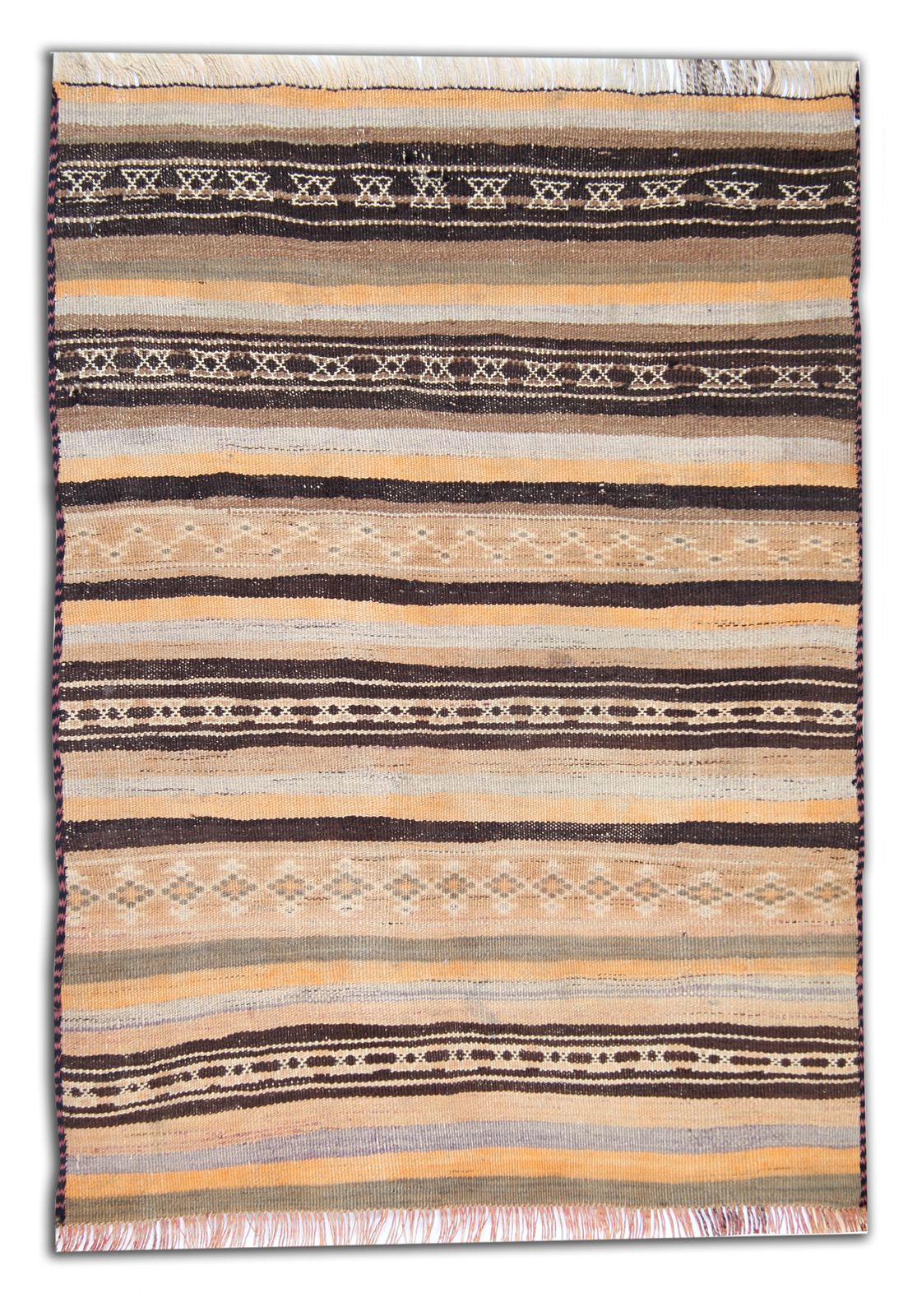 Vintage Kilim Neutral Coloured Flat Woven Wool Rug  Handmade Carpet  98x250cm