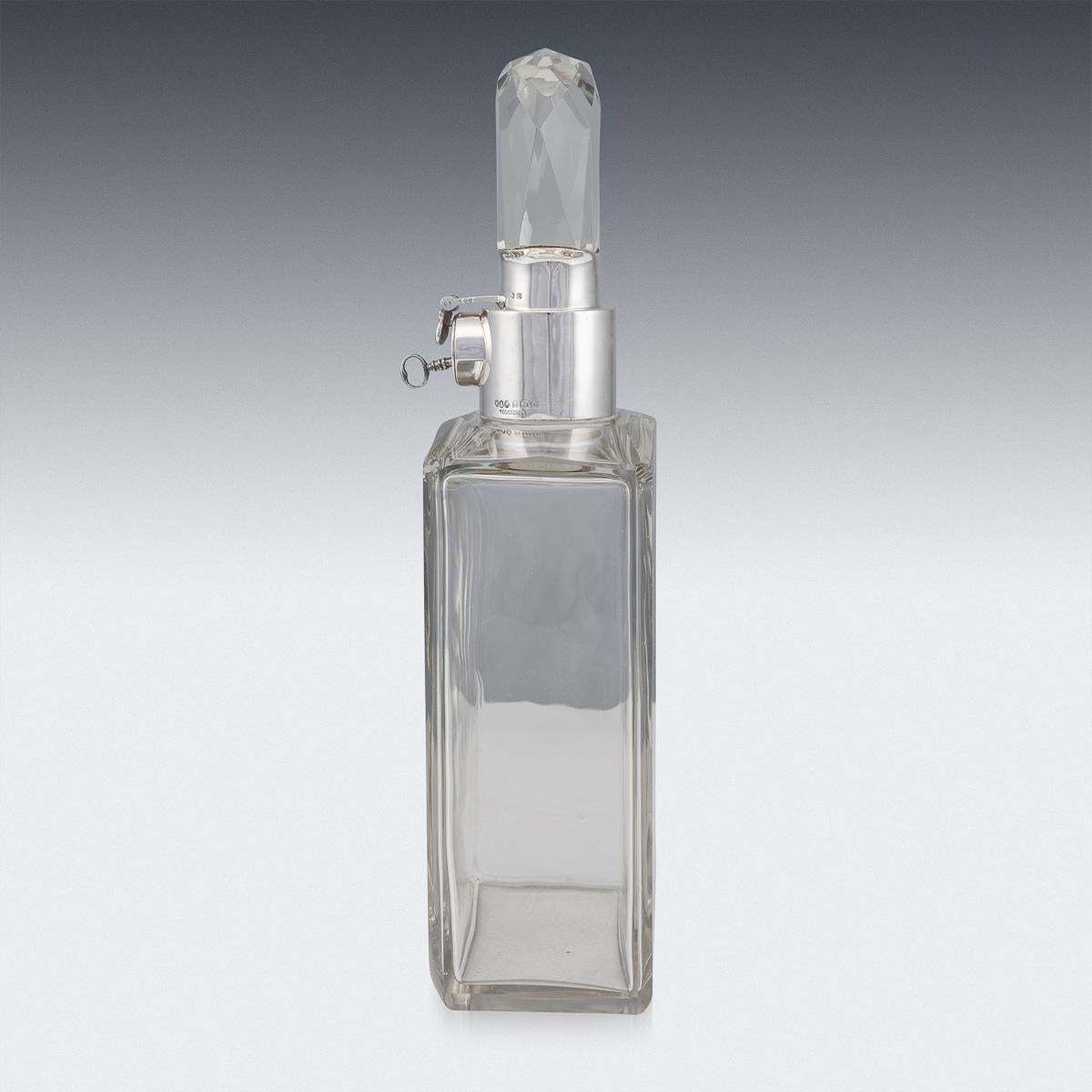 20th Century English Solid Silver & Glass Spirit Decanter With Lock & Key C.1928 photo Home Decor