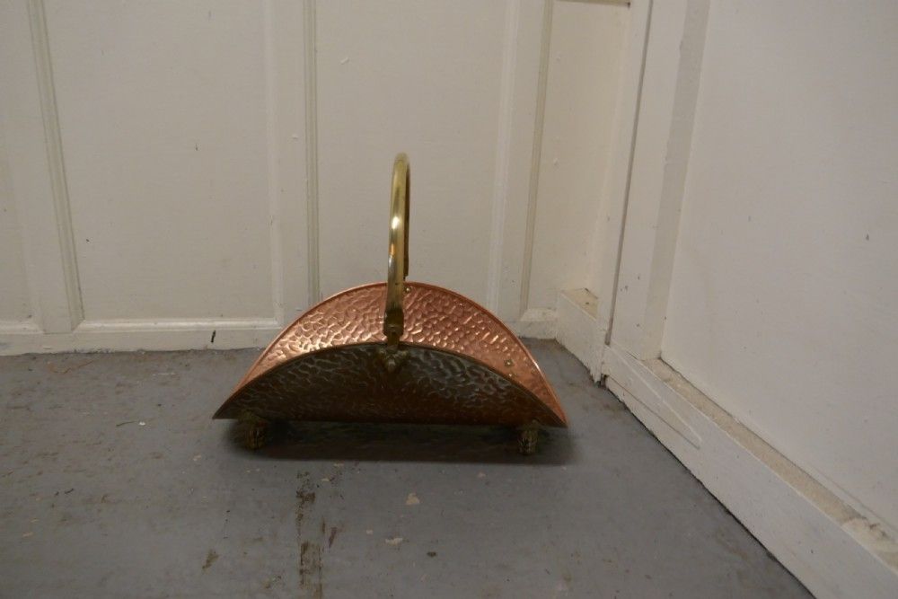 Art And Crafts Beaten Copper Log Carrier photo furniture