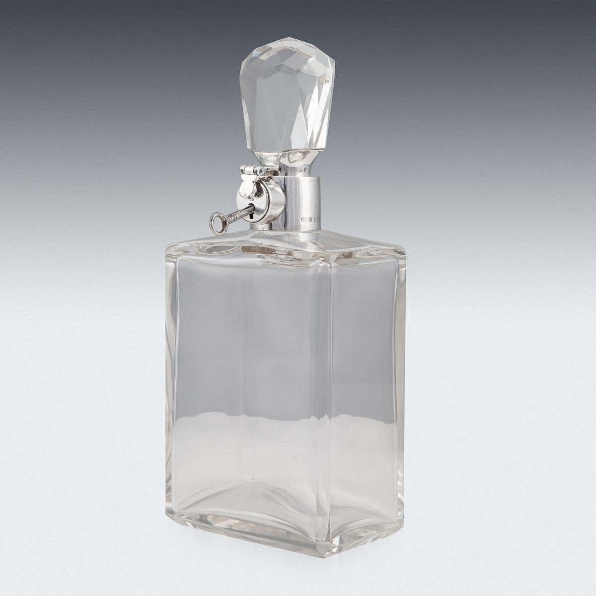 20th Century English Solid Silver & Glass Spirit Decanter With Lock & Key C.1927 photo furniture