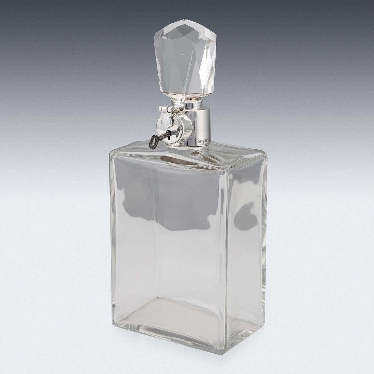 20th Century English Solid Silver & Glass Spirit Decanter With Lock & Key C.1934 photo for sale