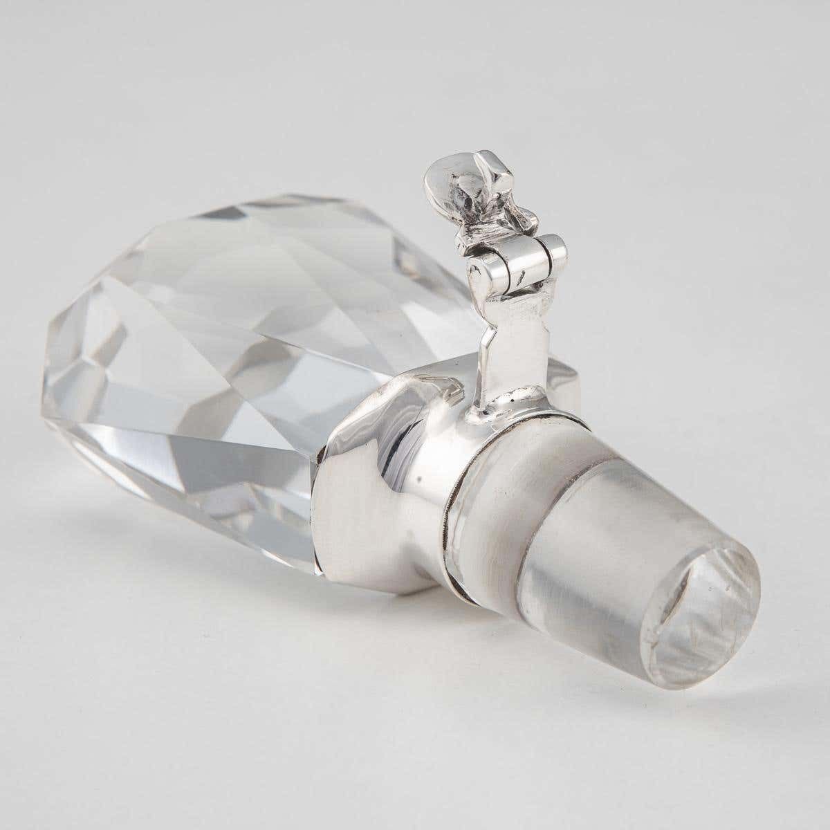20th Century English Solid Silver & Glass Spirit Decanter With Lock & Key C.1934 photo vintage