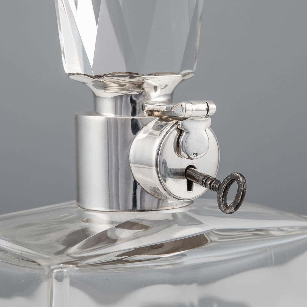 photo furniture 20th Century English Solid Silver & Glass Spirit Decanter With Lock & Key C.1934